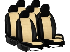 Pokrowce samochodowe do Renault Trafic 7m Spaceclass (2021-...). Pokrowce miarowe skórzane w kolorze P-4 (beżowy), pasują do Renault Trafic 7m Spaceclass (2021-...).